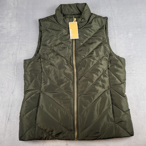 Michael Kors Women's Green Puffer Vest Medium NWT Lightweight MSRP $125 - Picture 1 of 12